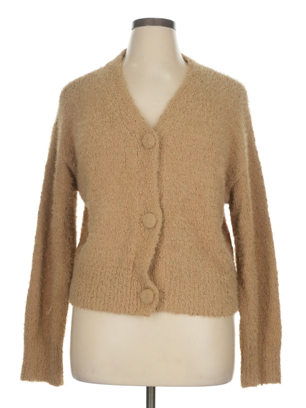 All in Favor Tan Fuzzy Button-Front Cardigan
